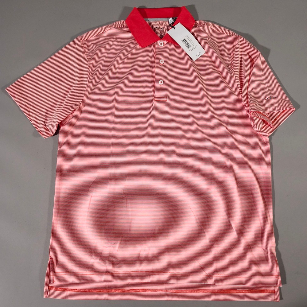Oobe Crawford Microstripe Polo Men Large Scarlet Red White Striped Hydrovent